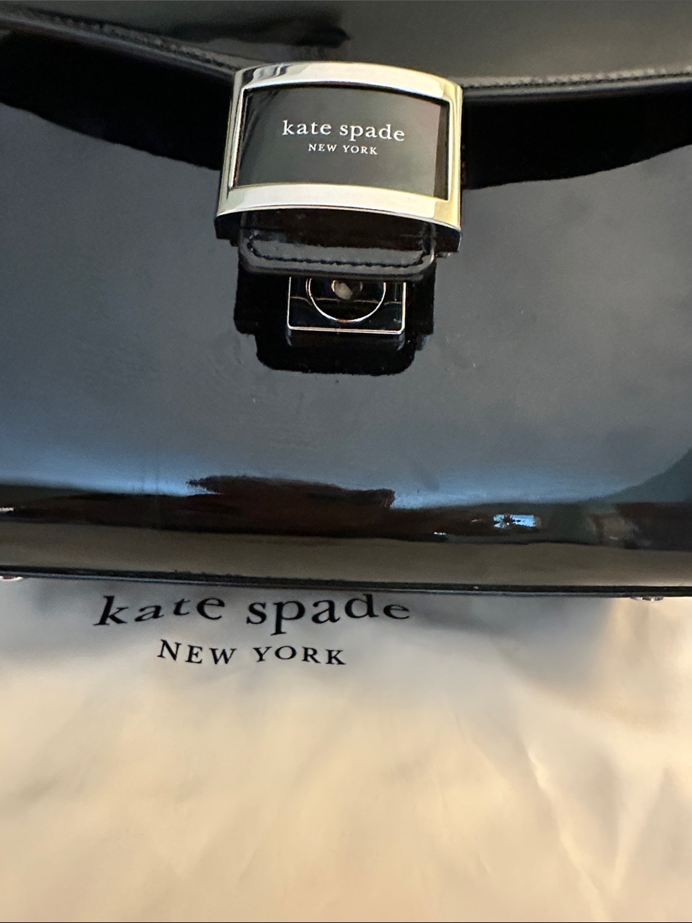 Kate Spade black, patent leather satchel with Top Handle - Picture 4 of 6